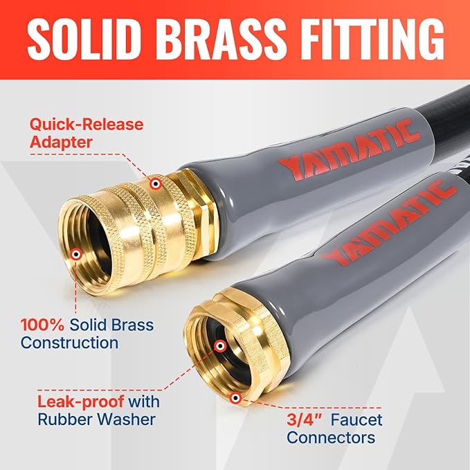 YAMATIC Female to Female Short Garden Hose 5/8 in x 5 ft, 2 in 1 Dual Use Heavy Duty Leader Hose with Solid Brass Connector, All-Weather Water Hose, Burst 300 PSI