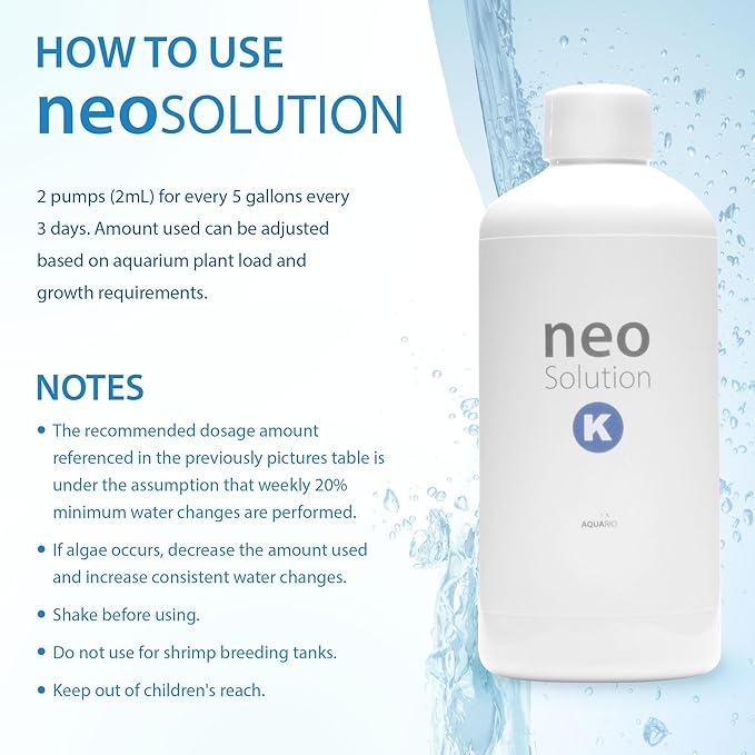 Plant Fertilizer for Aquarium Plants - Potassium-Rich Liquid Fertilizer Promotes Photosynthesis & Healthy Growth for Fish and Aquatic Plants - Neo Solution K, 300ml