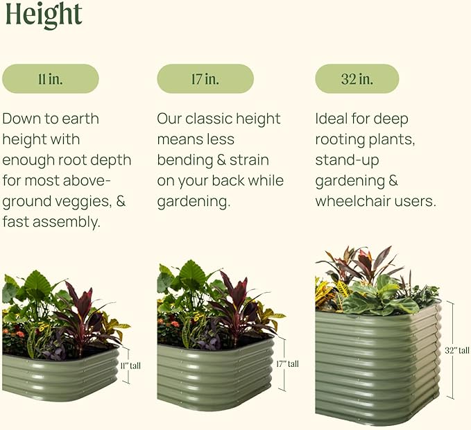 Vego garden Raised Garden Bed Kit, 11" Tall 4 in 1 Modular Metal Raised Garden Beds Kit, Metal Planter Box for Vegetables, Flowers, Herbs, British Green