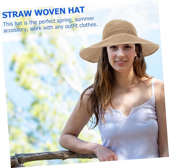 Foldable Bowknot Straw Sun Hat for Women Lightweight Wide Brim Beach Visor for Outdoor Activities Breathable Summer Sun Protection Accessory Portable Garden and Hiking Cap Khaki