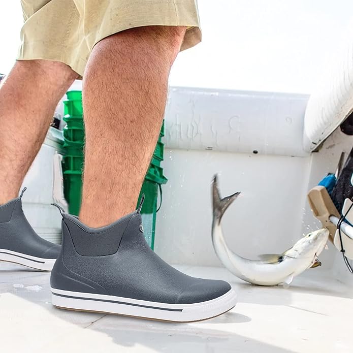 WTW Unisex Rain Boots for Men and Women Waterproof Rubber Fishing Deck Boots Neoprene Boots Slip on Ankle Garden Shoes