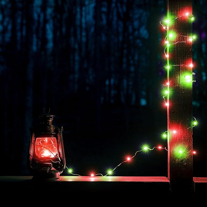4 Pack Red and Green Christmas String Lights, 20FT 60 LED Fairy Lights Battery Operated with Timer, Waterproof Christmas Tree Light for Outdoor and Indoor Bedroom Home Yard Patio Christmas Decorations