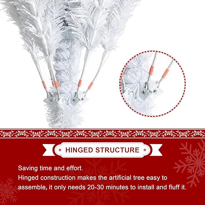 Glitzhome 10ft Pre-Lit Slim Artificial Christmas Tree, Aspen Frostfall Pine Hinged Holiday Xmas Tree with Foldable Metal Stand, 800 Warm White Lights, Ideal for Home, Office, Party Decoration