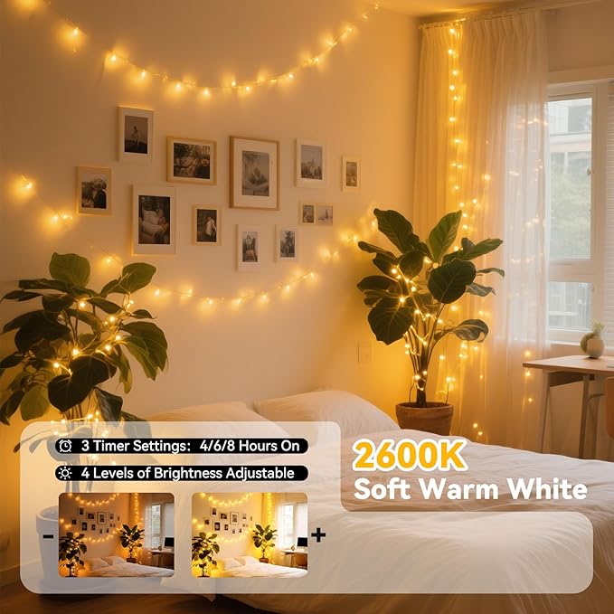 Lithome Led Christmas Fairy Lights Plug In, 200LED 66FT Color Changing Fairy Lights with Remote, 9 Modes Led Christmas Lights Indoor Dimmable, RGB Fairy String Lights Twinkle for Xmas Home Party Decor