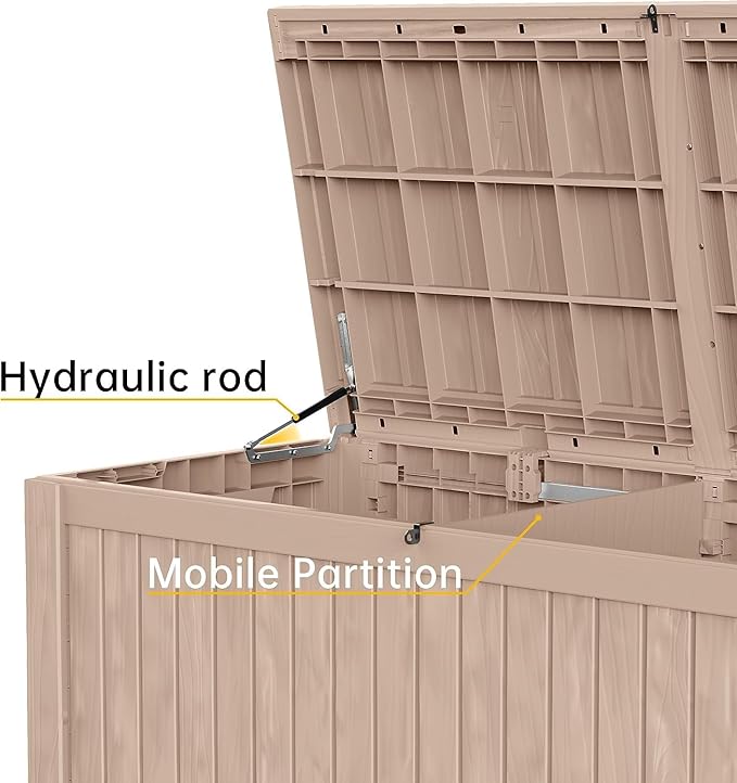 EasyUp 182 Gallon Deck Box Waterproof, UV Resistant Resin Outdoor Storage Box with Hydraulic Rod, Lockable Design and Enhanced Durability for Patio, Garden, and Poolside Use