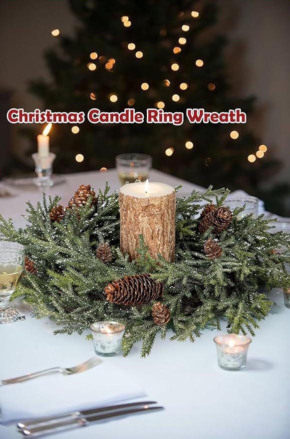 18 inch Christmas Wreath, Small Christmas Wreath for Front Door Christmas Door Wreaths Norfolk Pine Wreath with Frosted Pine Cones Cedar Aritificial Wreath for Christmas Indoor Outdoor Decorations