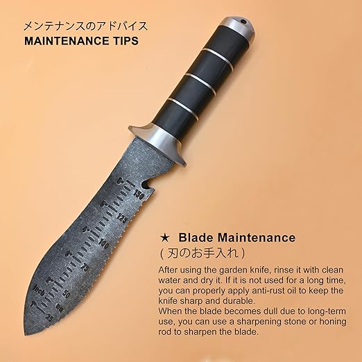 TONMA Hori Hori Garden Knife [Made in Japan] Heavy Duty Stainless Steel Japanese Hori Knife with Sheath Garden Tools for Weeding, Digging, Cutting, Pruning, 7.25-Inch Blade, Full Tang
