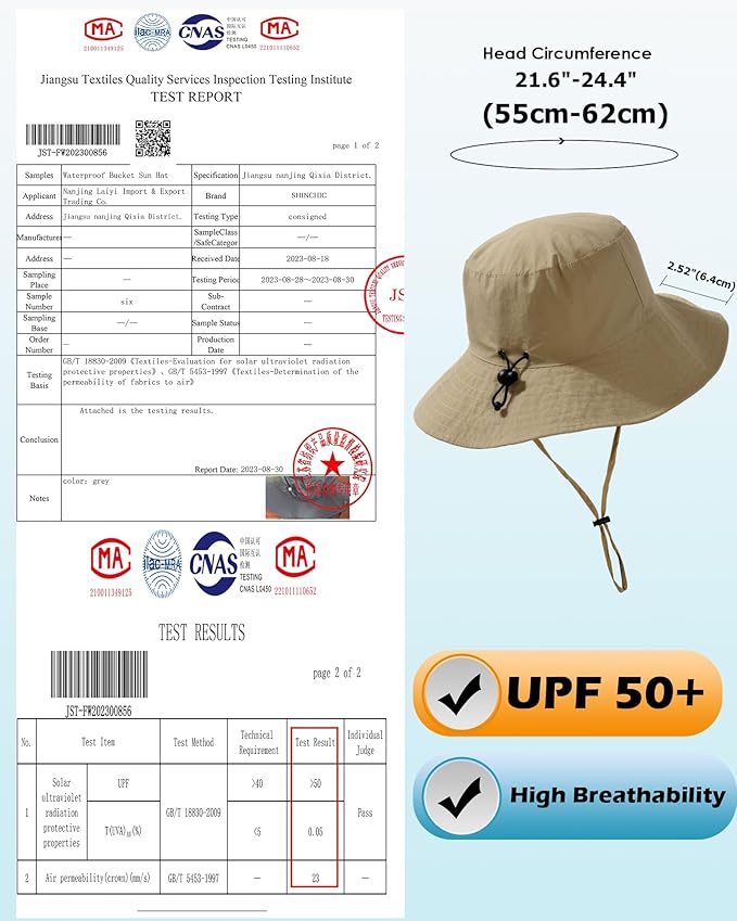 Water-Resistant Sun UPF 50+ Bucket Hat Protection Packable Brimmed Boonie for Women Men Summer Lightweight Hiking Outdoor Cap