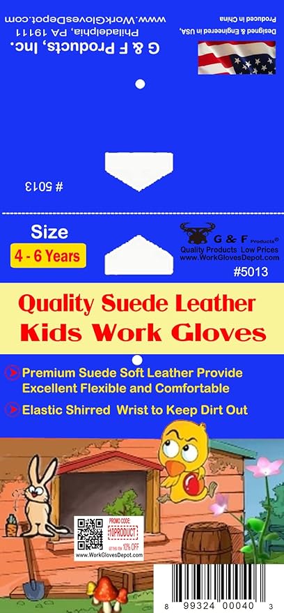 JustForKids Synthetic Leather Kids Garden Gloves Grey, 4-6 Years Old, Durable, Breathable, Non-Slip, Adjustable Safety Cuff, Child-Sized Work Gloves for Planting, Digging, Weeding, Outdoor Play, DIY