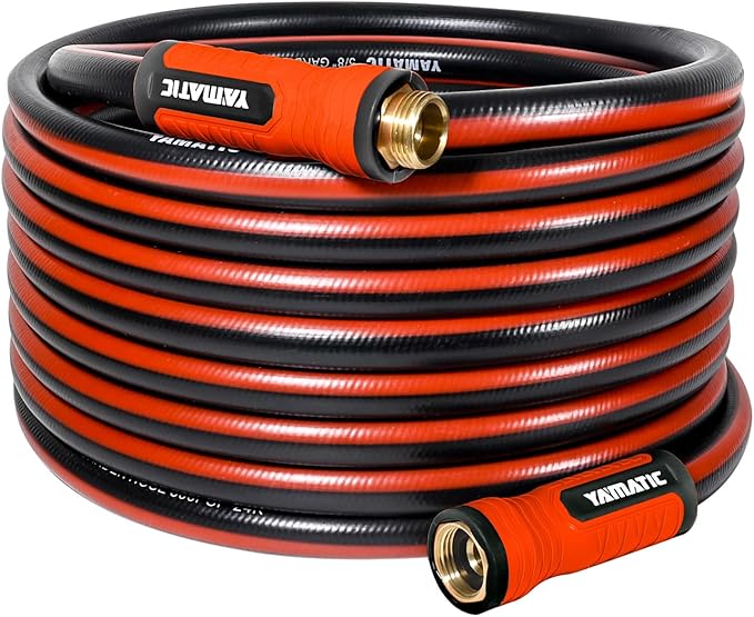 YAMATIC Garden Hose 50ft x 5/8", Ultra Durable Water Hose with Swivel Handle, Kink Resistant, Soild Brass 3/4" Connection Fittings, Leak Proof for Gardening, Agriculture, Car Wash, Lawn, Black