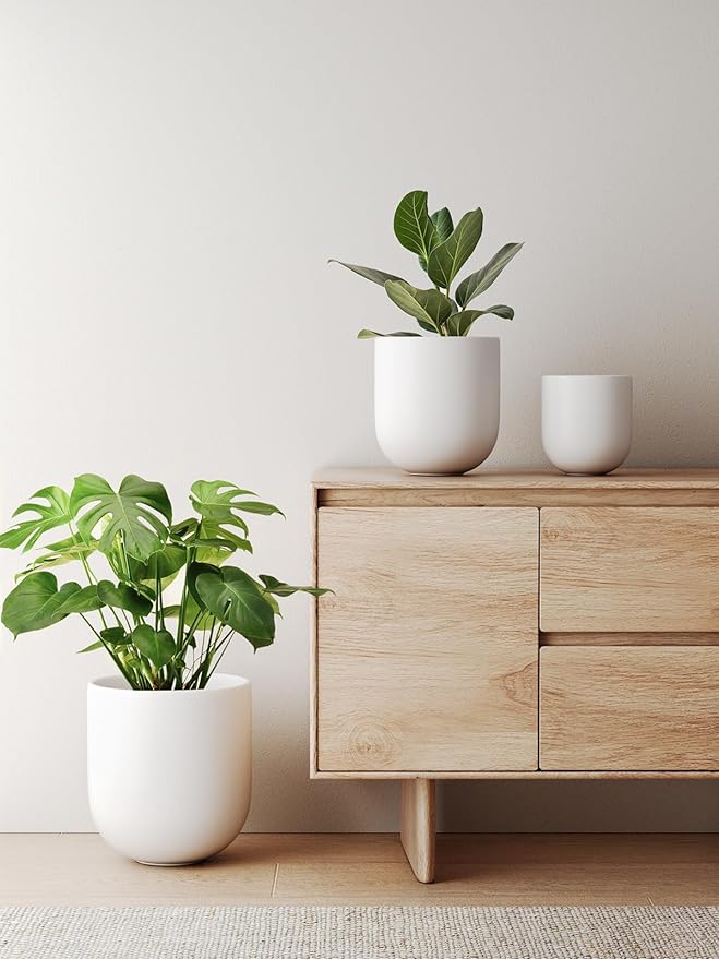 LE TAUCI 6+8+10 Inch Ceramic Pots for Plants, Plant Pots Indoor with Drainage Hole and Plug, Planter Pots for Home Office Room Patio, Set of 3, White