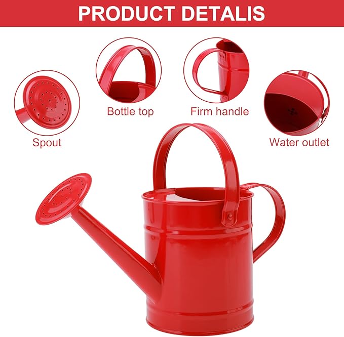 Finderomend Metal Watering Can 1.5L/51oz, Iron Art for Kids Watering Can, Watering Can for Outdoor Plants Home Office Small Portable Indoor Watering Equipment (Red)