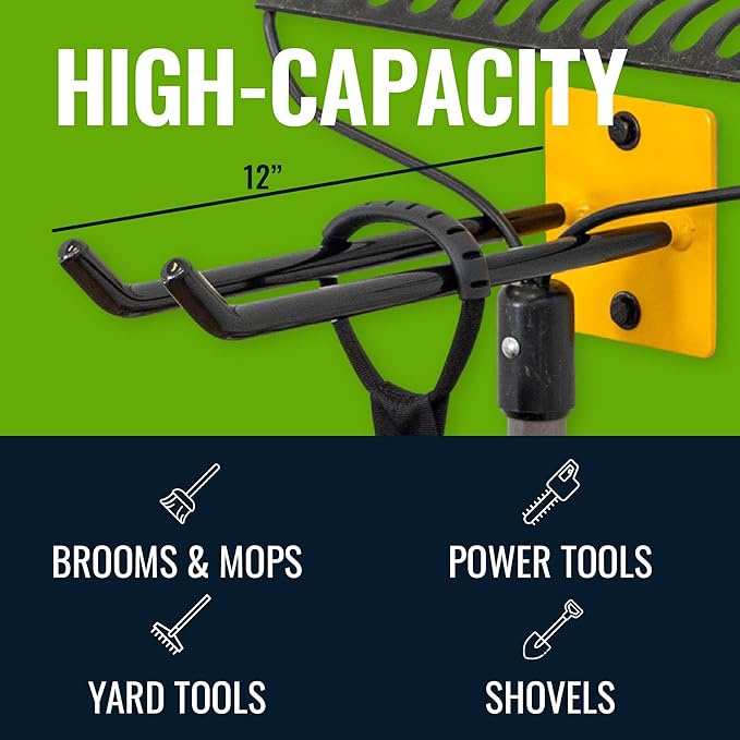 StoreYourBoard Tool Organizer Hook, Wall Mount Garage Storage, Tool Storage for Shovels Rakes Brooms Hoses and More, Rubber-Coated Steel Holds 50 lbs, 12" X 4" X 4.5"