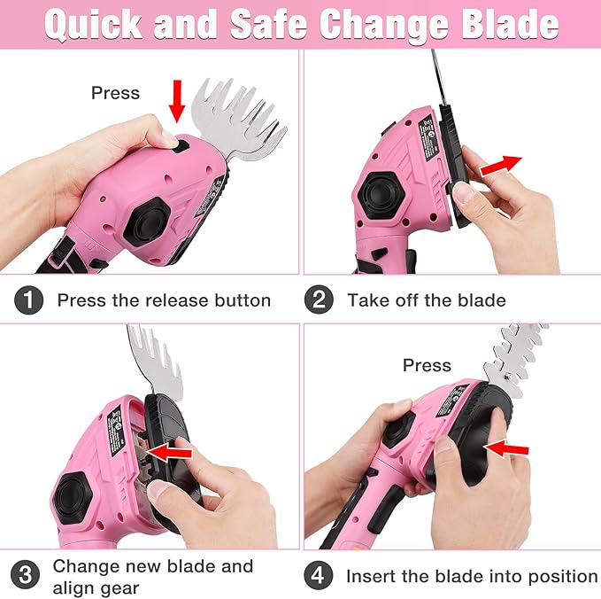 WORKPRO Pink Cordless Grass Shear & Shrubbery Trimmer - 2 in 1 Handheld Hedge Trimmer 7.2V Electric Grass Trimmer Hedge Shears/Grass Cutter 2.0Ah Rechargeable Lithium-Ion Battery - Pink Ribbon