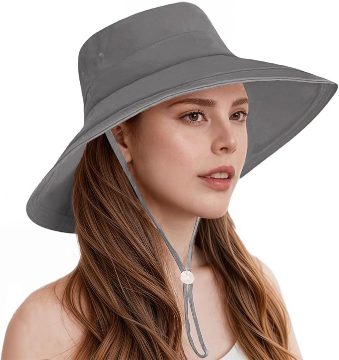 Sun Hats for Women Wide Brim Ponytail UV Protection Beach Hat Packable Waterproof Bucket Hat for Travel Hiking Gardening
