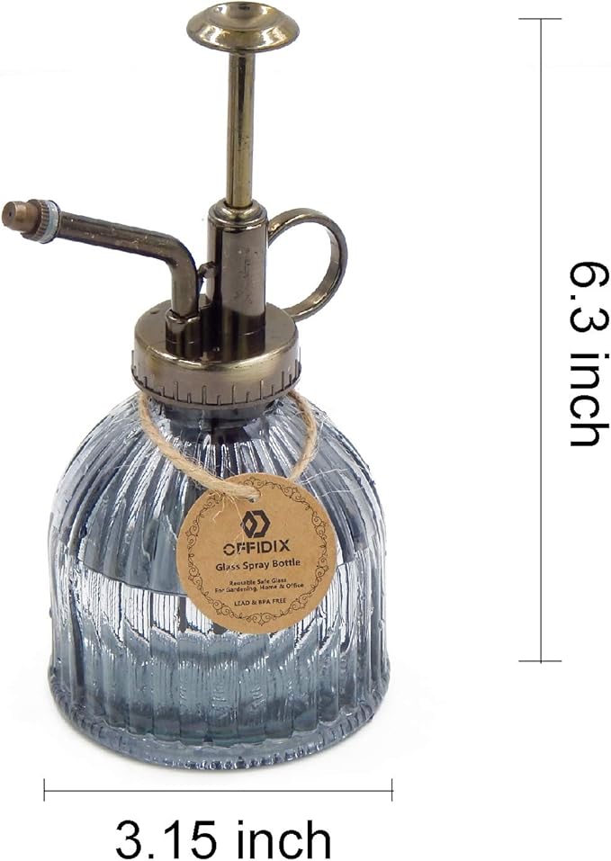 OFFIDIX Plant Mister plant water Spray Bottle, 6.3" Tall Vintage Style with Bronze Plastic Top Pump One Hand Glass Watering Can for Indoor Potted Plants Terrariums (Dark Gray)
