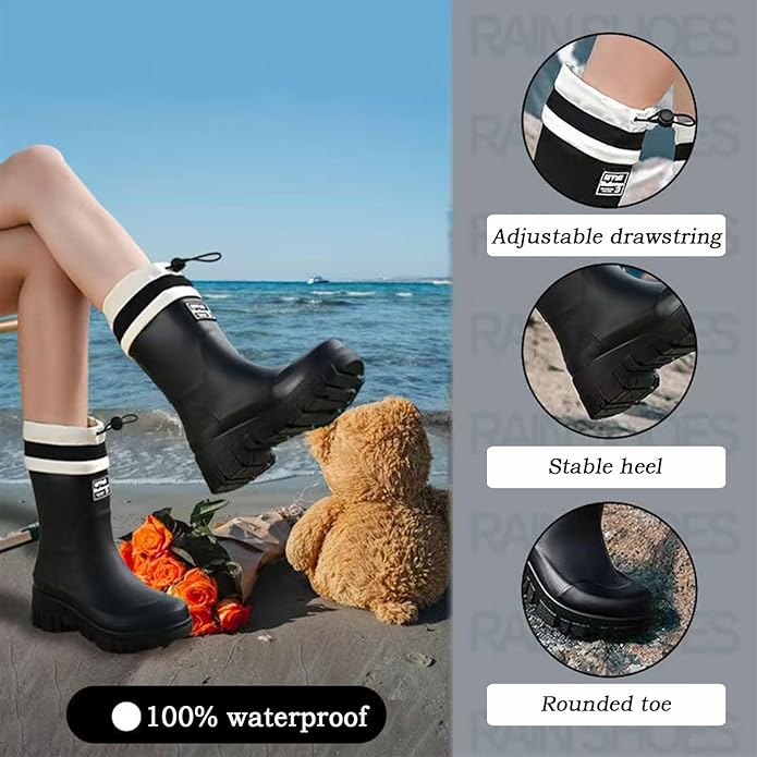 Nutropa Waterproof Mid Calf Women Rain Boots Lightweight Comfortable Wide Calf Garden Shoes
