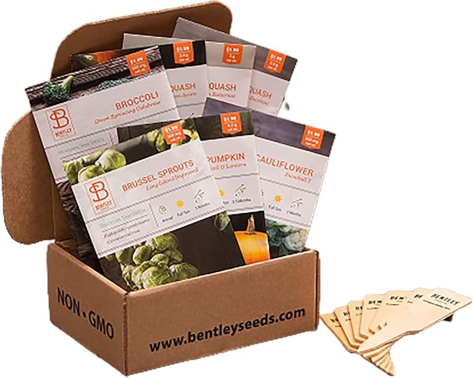 Seed Starter Kit – Harvest Garden | Non-GMO | Heirloom Seed Packets | Natural Wood Row Markers | Sustainable Healthy Living | Thanksgiving Garden | Fall Harvest