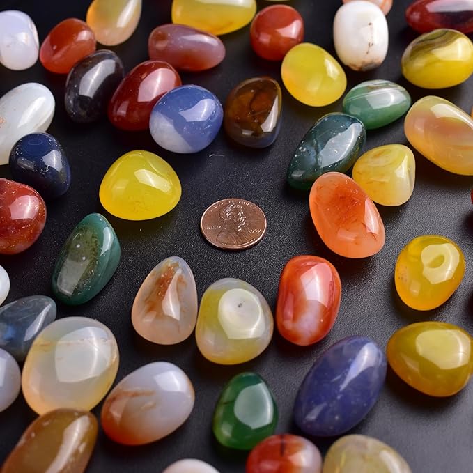 Polished Stone Set Colorful Agate Crystals, 0.8" Handpicked Tumbled Gemstones Rocks, Pebbles for Reiki, Chakra, Healing, Home Decor