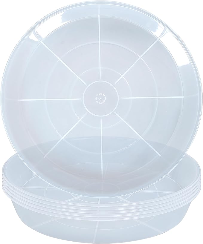Clear Plant Saucer 6 Pack 10 inch Clear, Heavy Duty Round Plastic Plant Tray Saucers for Indoors Outdoors, Flower Planter Water Drip Trays for Pot, Plant Drainage Tray