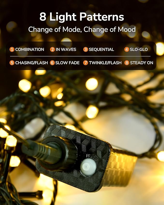 ULG Upgraded 2-Pack 186FT 500 LED Christmas String Lights, Extendable Waterproof Fairy Lights with Memory Function, 8 Modes, Bubble Bulbs, Warm White, Adapter Included for All Decor