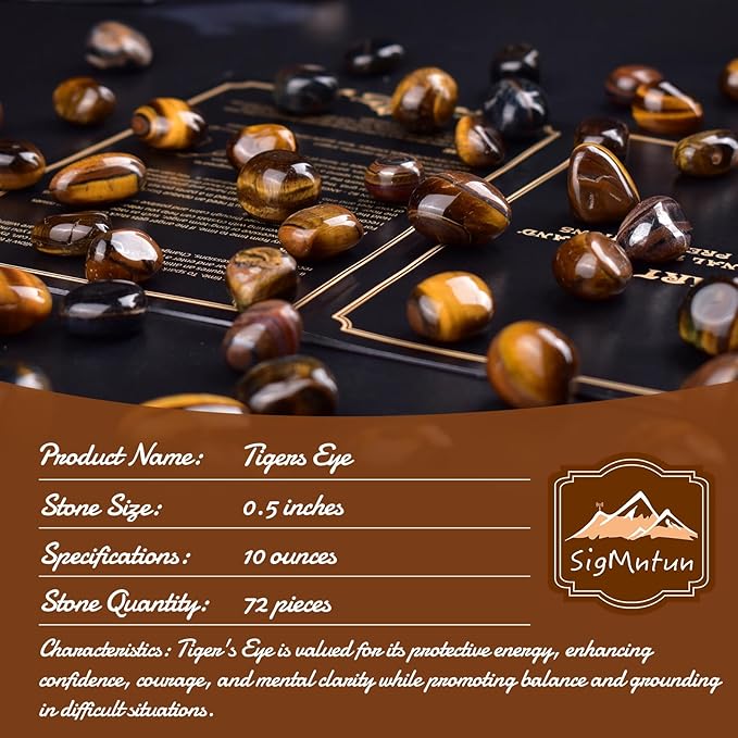 Polished Tigers Eye Crystals - 72 Pcs, 0.5" 10 oz Handpicked Natural Tumbled Gemstones Rocks, Pebbles for Reiki, Chakra, Healing Home Decor