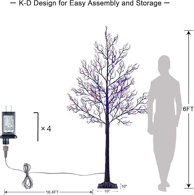 LIGHTSHARE 6FT Halloween Willow Tree 200 LED Lights Artificial Black Spooky Tree for Home, Festival, Nativity, Party, Indoor and Outdoor Use (Orange & Purple, 6FT)