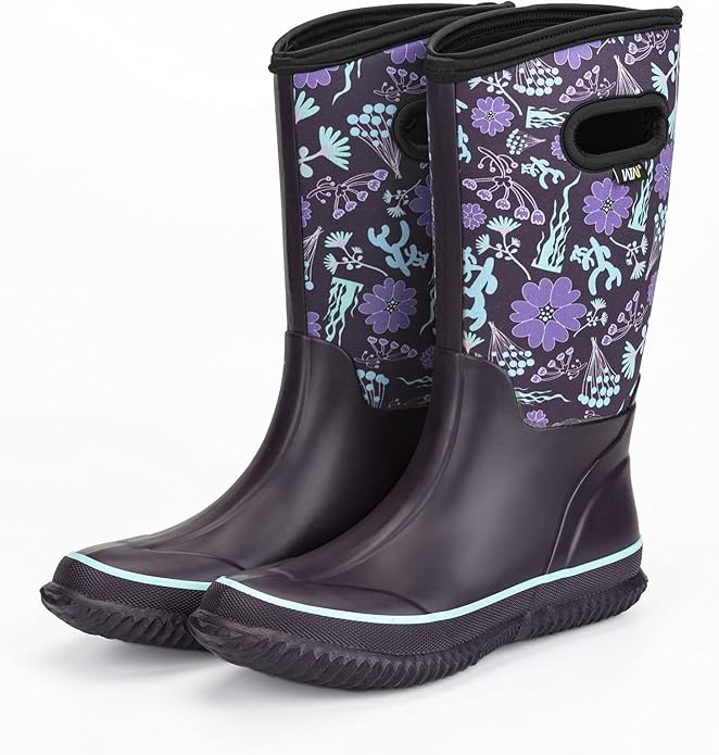WTW Mid Calf Rain Boots for Women - Waterproof Insulated Neoprene Mud Boots Outdoor Hunting Garden Boots