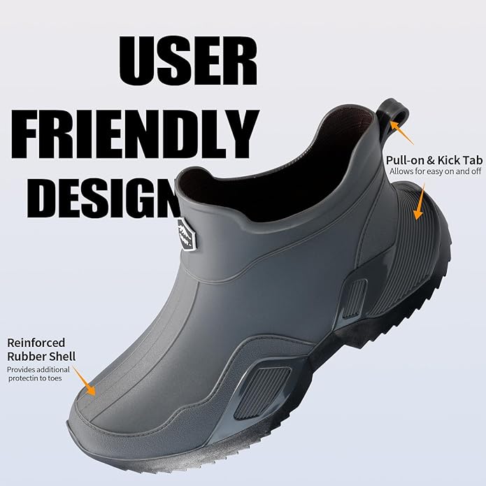 Women's Ankle Rain Boots - Slip On Waterproof Festival & Garden Shoes for Men - Comfortable Lightweight Rubber Wellies with Decorative Buckle