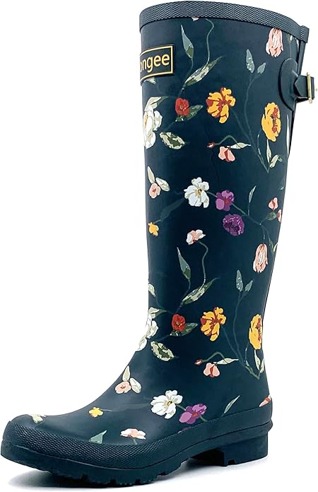 Rongee Rain Boots for Women Waterproof Garden Outdoor Mud Boots Printed with Adjustable Buckle