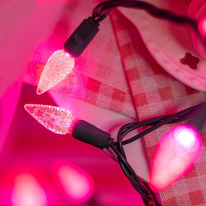 YULETIME Pink C6 Strawberry LED Christmas Lights, 33 ft 100 Count 4" Spacing One-Piece High Waterproof UL Certified String Light (Pink)