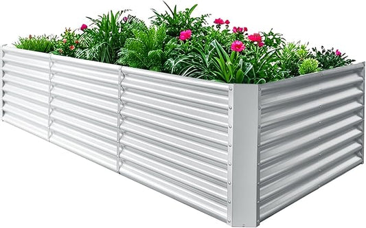 8x4x2ft Galvanized Raised Garden Bed, Planting Bed Kit, Galvanized Planter Raised Garden Boxes Outdoor, Large Metal Raised Garden Beds for Vegetables