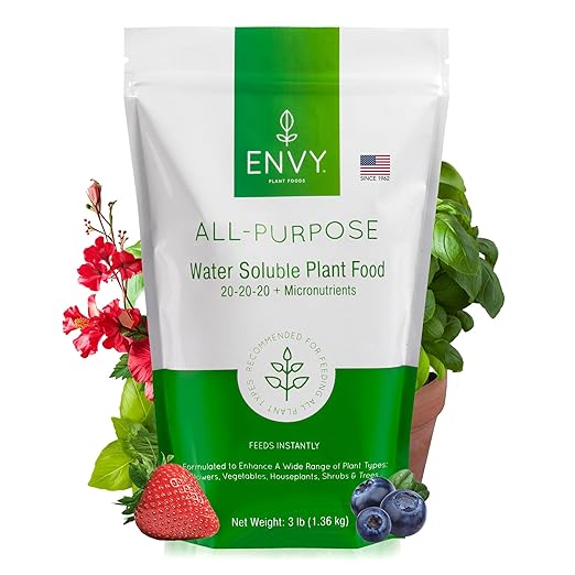 ENVY All-Purpose Plant Food | 100% Water Soluble, Professional Grade | Fertilizer for All Plants - Resealable Pouch W/Measuring Scoop (3 lb)