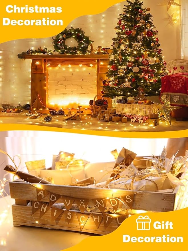 4 Pack Christmas Fairy Lights Battery Operated with Remote, 33FT 100LED Waterproof Twinkle Lights with Timer, String Light Indoor & Outdoor for Bedroom Wedding DIY Christmas Decoration (Warm White)