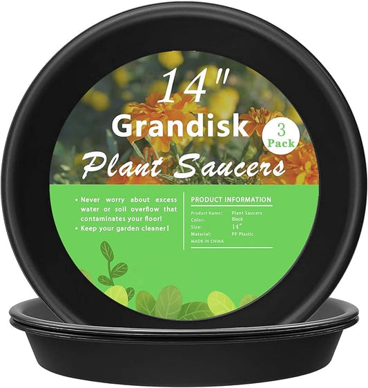 TITE Plant Saucer 14 inch,Heavy Large Planter Durable Thicker Plastic Plant Trays for Indoors and Outdoor,Plant Saucer Drip Trays,Black (14 inch, Black)
