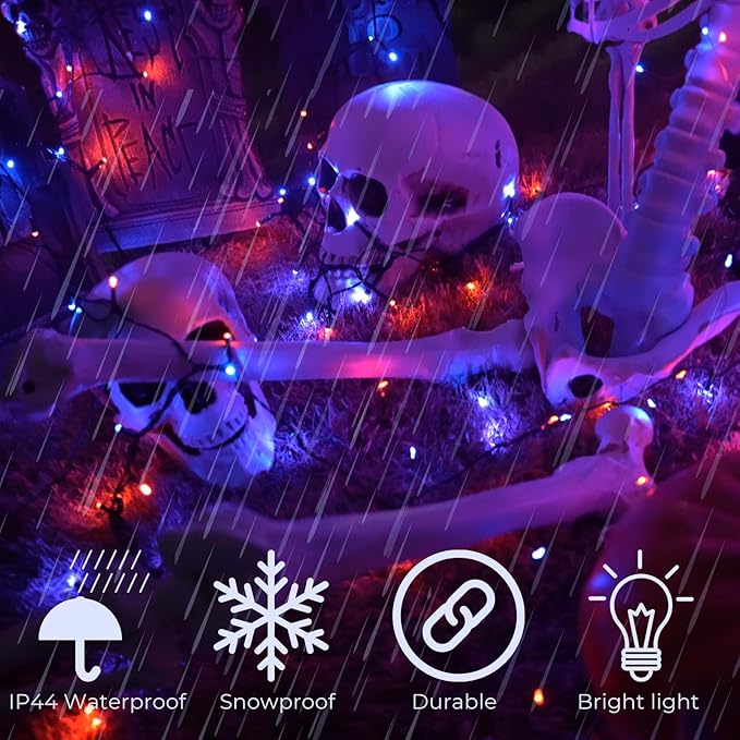 Connectable Purple and Orange Halloween Lights, 2Pack 164ft 400LED 13 Modes Waterproof String Lights Plug in, Twinkle Light with Timer Indoor/Outdoor for Tree Party Halloween Decorations