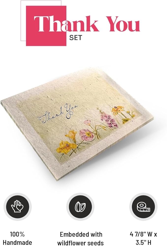 Thank You Set Greeting Card – Plantable Wildflower Seed Paper for Gifts, Special Events Like Mother's Day, and Other Milestone Celebrations
