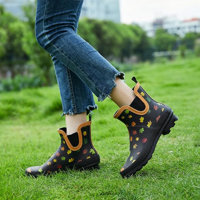 SWIFTFROG Rain Boots for Women - Waterproof Ankle Garden Shoes Anti-Slipping Floral Printed Rainboots for Ladies Stylish Light Ankle Rain Shoes, Women's Rain Footwear