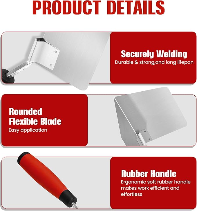 Fishark 2-Piece Drywall Corner Trowel Tool Set, Stainless Steel 3.9'' Outside Corner Knife & 5'' Inside Corner Knife for Sheetrock, Stucco & Concrete