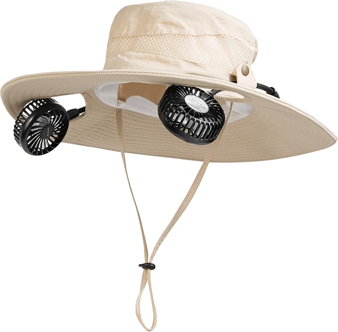 2-in-1 Hands-Free Hat Fan Neck Fan UPF 50+ Wide Brim Sun Hat 16Hrs Running 3-Speed Fishing Essentials for Men Women