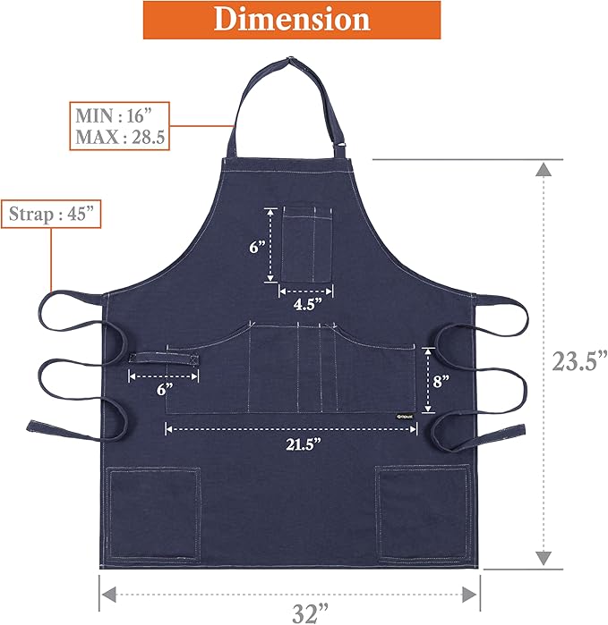 opux Chef Apron for Men, Kitchen Apron with Pockets for Women, Large Unisex Canvas Apron for Cooking Grilling BBQ Baking.