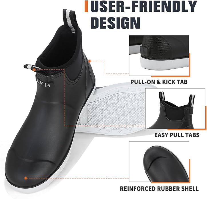 Mens Deck Boots, Saltwater Fishing Booties Rubber Waterproof Ankle Rain Boots, High-performance Footwear Chelsea Boots for Gardening Fishing Boating Camping Sailing