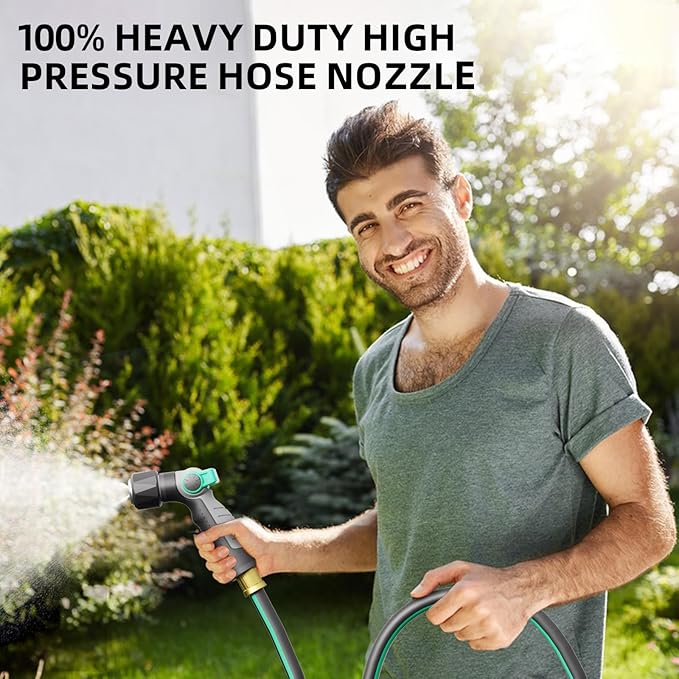Garden Hose Nozzle Sprayer, Heavy Duty 100% Metal High Pressure Hose Nozzle with 4 Spray Patterns, Thumb Control Valve for Lawn & Plant Watering, Washing Cars, Pets Showering