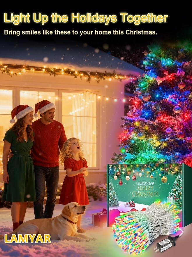 Christmas Lights with 300 LEDs, 100FT Connectable Plug in Fairy String Lights for Outdoor Tree and Indoor Décor, 8 Modes & Timer, IP65 Waterproof Lights for Yard Garden Decor (Multi-Color)