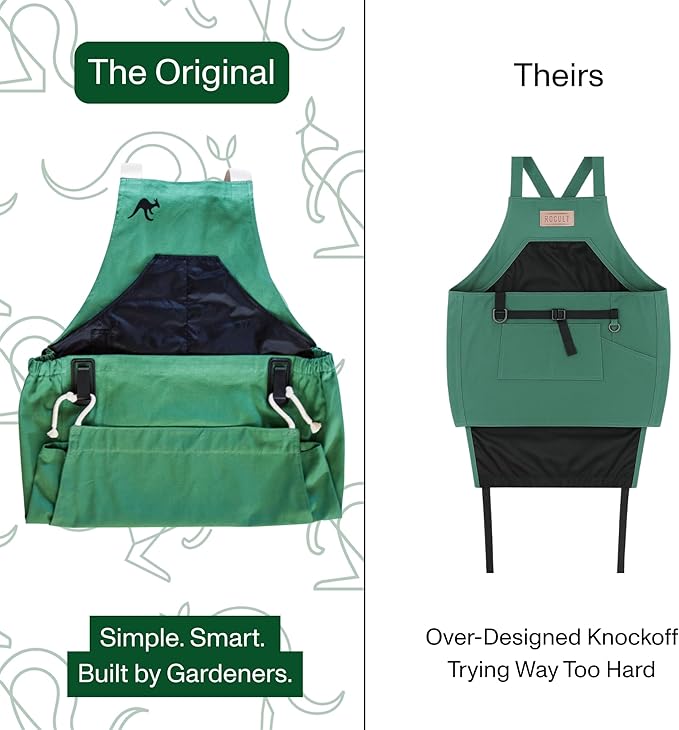 Roo Gardening Apron with Pockets & Harvesting, Picking Pouch - Adjustable, Water-resistant, Washable Canvas Cotton
