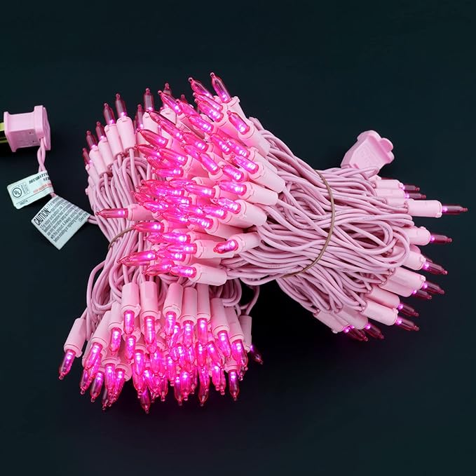 YULETIME 200 Pink LED Christmas Lights, 66 Feet Pink Wire UL Certified Commercial Grade Holiday String Light Set