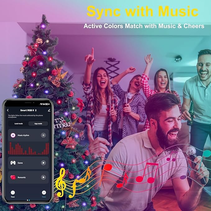 Smart WiFi LED Christmas Lights, APP-Controlled RGB Fairy String Lights, Ideal for Xmas Tree, Garden, Home, Party, Halloween Festival Deco (66ft-200LED)