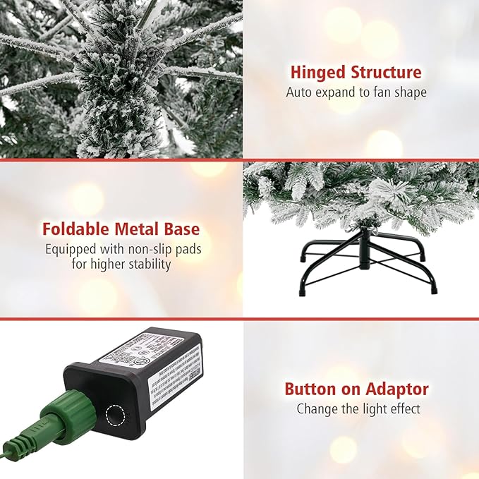 HAPPYGRILL 4.5 FT Pre-lit Artificial Christmas Tree, Snow-Flocked Xmas Tree with 160 Multi-Color LED Lights, 8 Lighting Modes, 472 Branch Tips, Pine Needles, Hinged Tree for Home Office Party