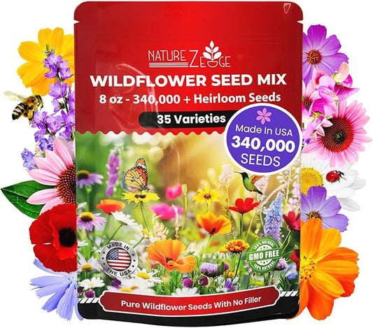 NatureZ Edge Wildflower Seeds, 1/2 lb, 340,000 Seed, 35 Variety Perennial & Annual Flower Seeds to Plant Outside, Bulk Wildflower Seed, Wild Flower, Semillas de Flores