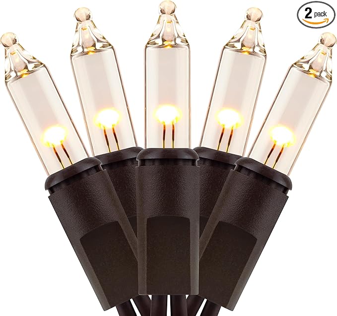 YULETIME 200 Warm White Christmas Lights, Pack of 2 Strands of 21 ft 100 Count UL Certified Mini String Light (Warm White - Brown Wire)